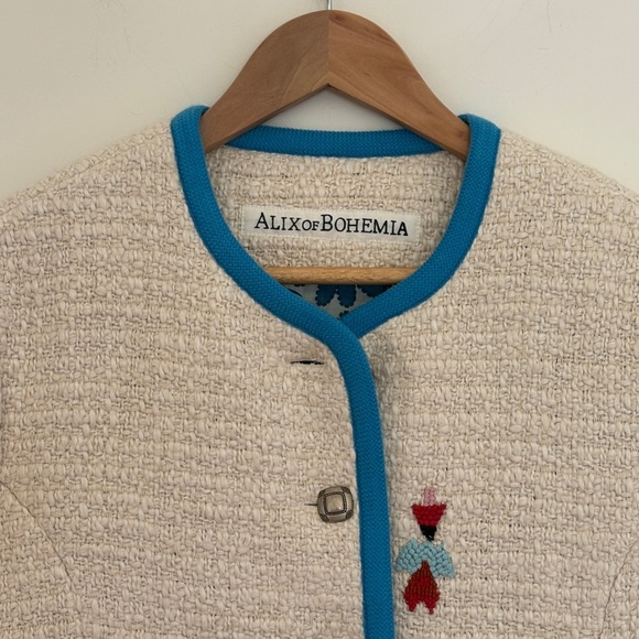 Alix Of Bohemia Cream Jacket with Blue Trim - Picture 2 of 6